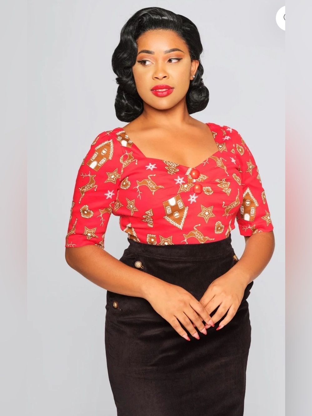 Collectif Dolores Ginger Cookies Top, UK8/US4, Red, NWT
